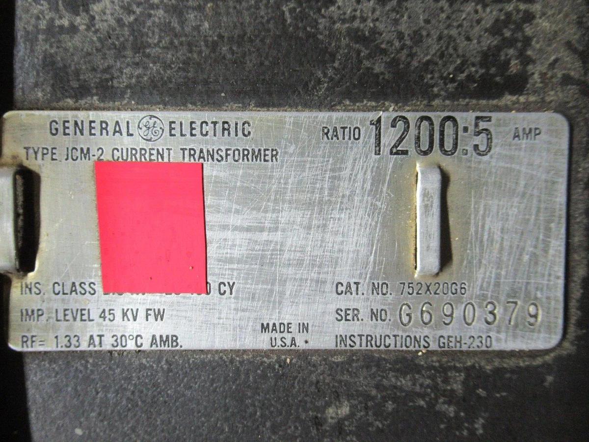 Used GENERAL ELECTRIC JCM-2 CURRENT TRANSFORMER 752X20G6 1200:5 AMP RATIO *WARRANTY*