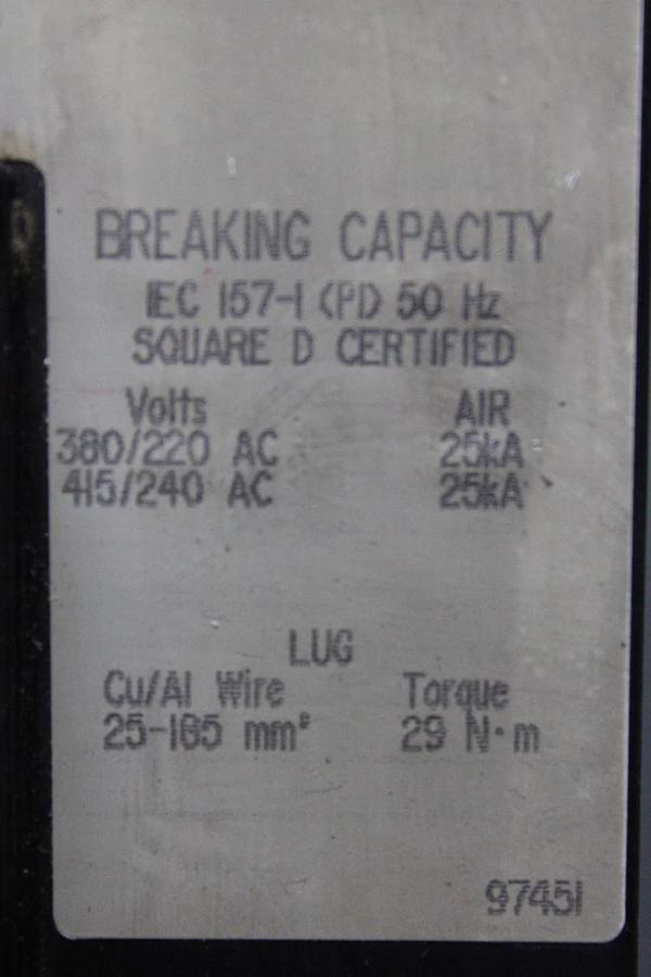 Used SQUARE D CIRCUIT BREAKER ENCLOSURE KA225F 225 AMP MAX 600 VAC W/ KAL36125