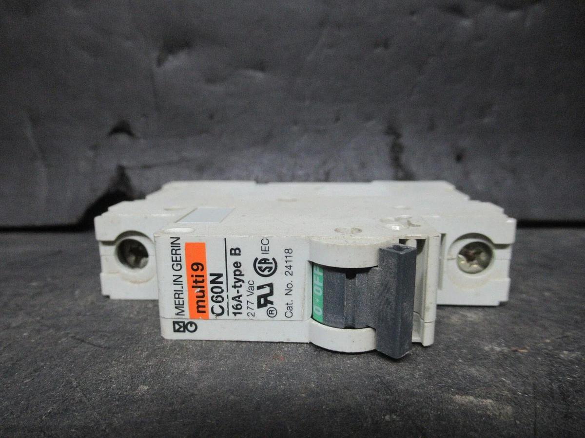 Used MERLIN GERIN SINGLE POLE BREAKER 24118 MULTI 9 C60N 16A-TYPE B 277 VAC
