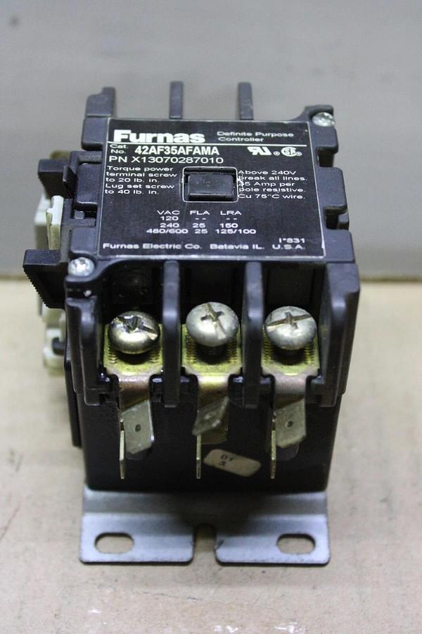 Used FURNAS CONTACTOR 42AF35AFAMA X13070287010 25 AMP 600 VOLT COIL: 110/120V