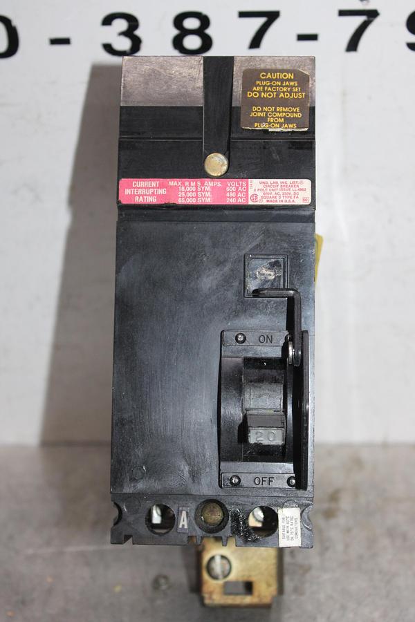 Used SQUARE D I-LINE CIRCUIT BREAKER FH36020 20 AMP 600 VOLT 3-POLE