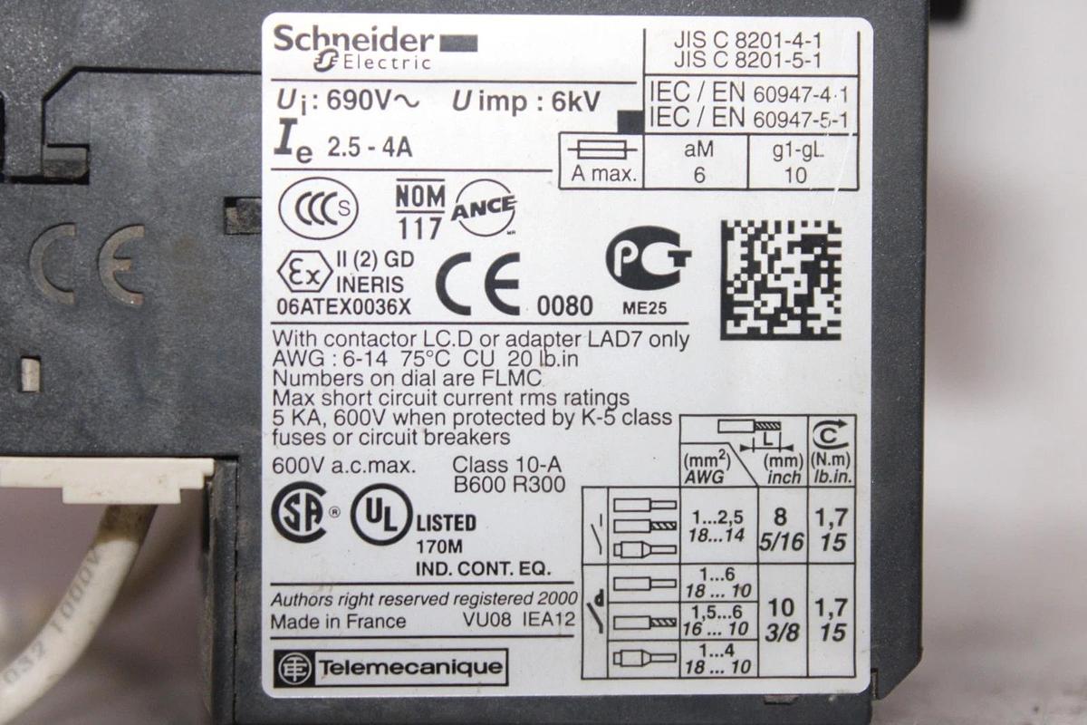 Used SCHNEIDER REVERSING STARTER LC1D09 600V 25A 7.5HP 3-PHASE 3-POLE W/ LRD08