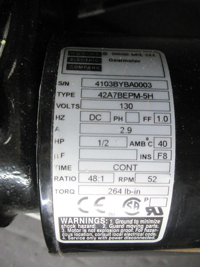 NEW SURPLUS BALDOR MOTOR 42A5BEPM-5H 4103 130 VDC 2.9 AMP 1/2 HP 52 RPM