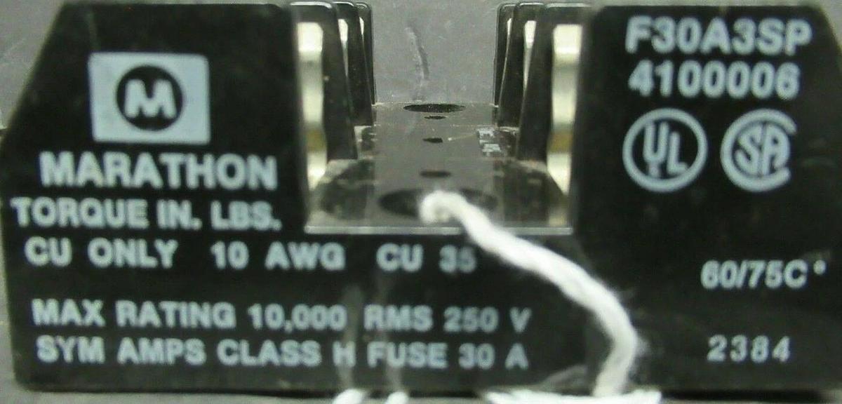 Used MARATHON FUSE HOLDER F30A3SP FOR 30 AMP 250 V FUSES **WARRANTY**