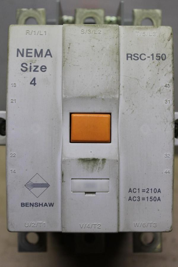 Used BENSHAW NEMA CONTACTOR RSC-150 NEMA 4 600 VAC 3-POLE 210 AMP 100 HP COIL: 240V