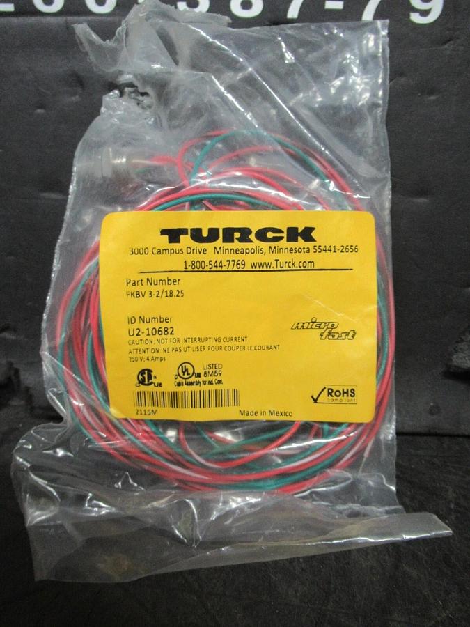 NEW IN BAG TURCK SINGLE ENDED RECEPTICLE MULTI-PIN FKBV 3-2/18.25 U2-10682
