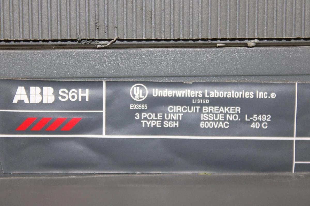 Used ABB CIRCUIT BREAKER SACE S6 S6H 600 AMP 3-POLE 600 VOLT W/ AUX SWITCH