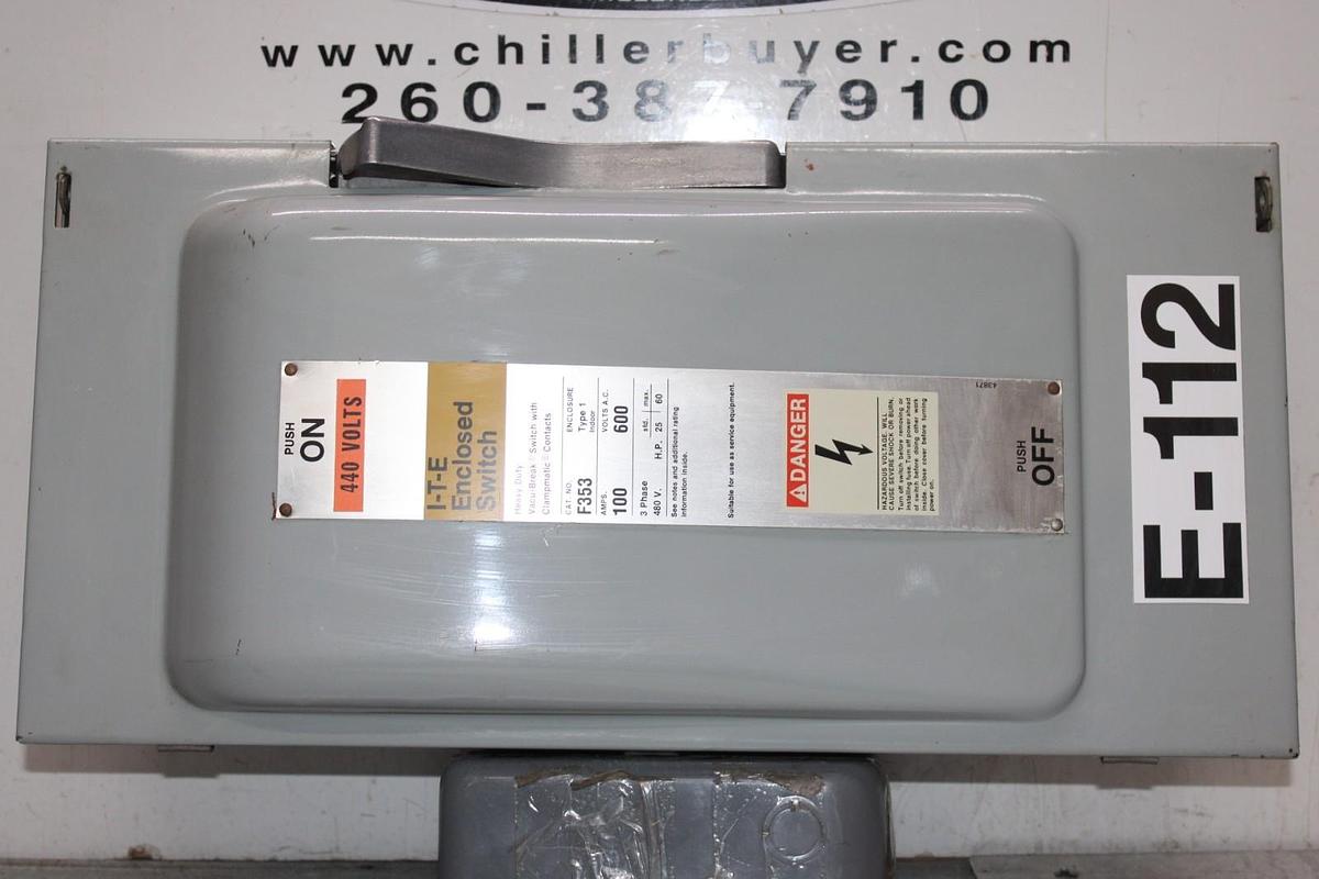 Used ITE ENCLOSED DISCONNECT SWITCH F353 100 AMP 600 VAC TYPE 1 ENCLOSURE HEAVY DUTY