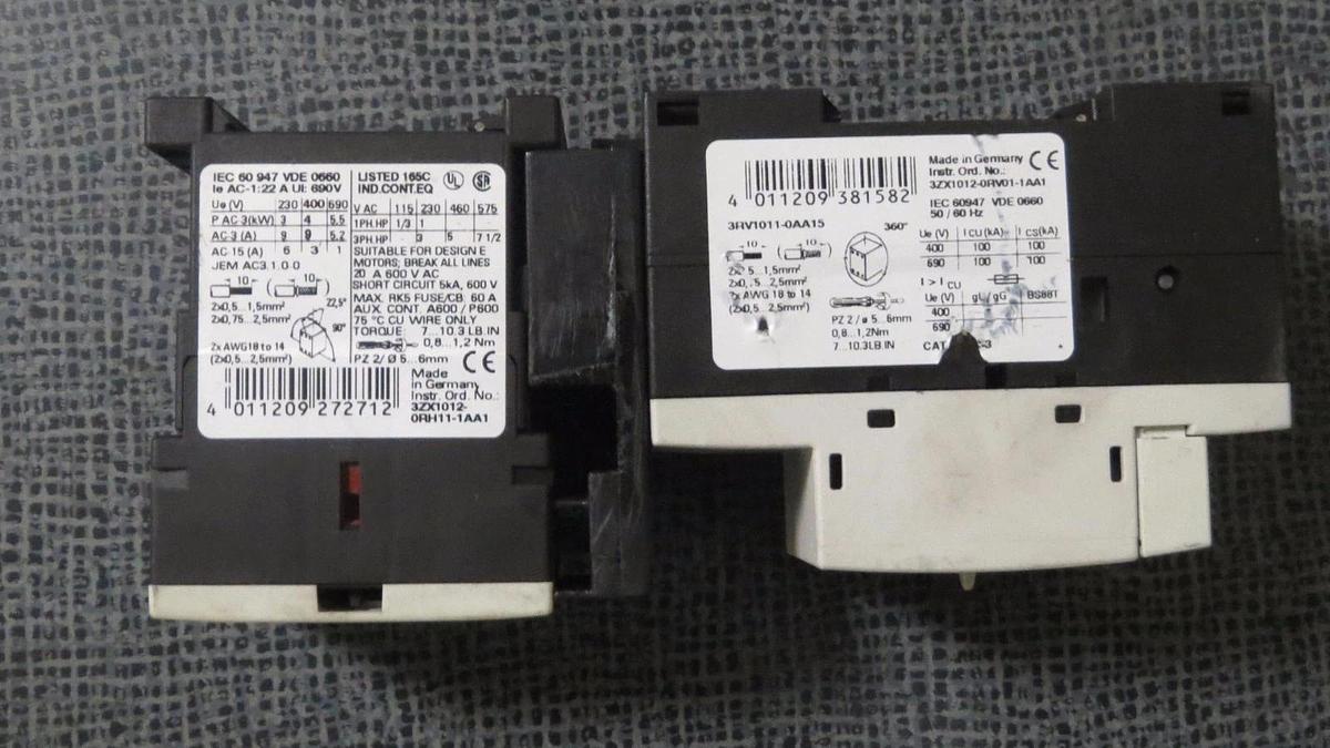 Used SIEMENS SIRIUS 3R STARTER SET 0.11-0.16 AMP 3RV1011-0AA15 WITH 3RT1016-1BB42