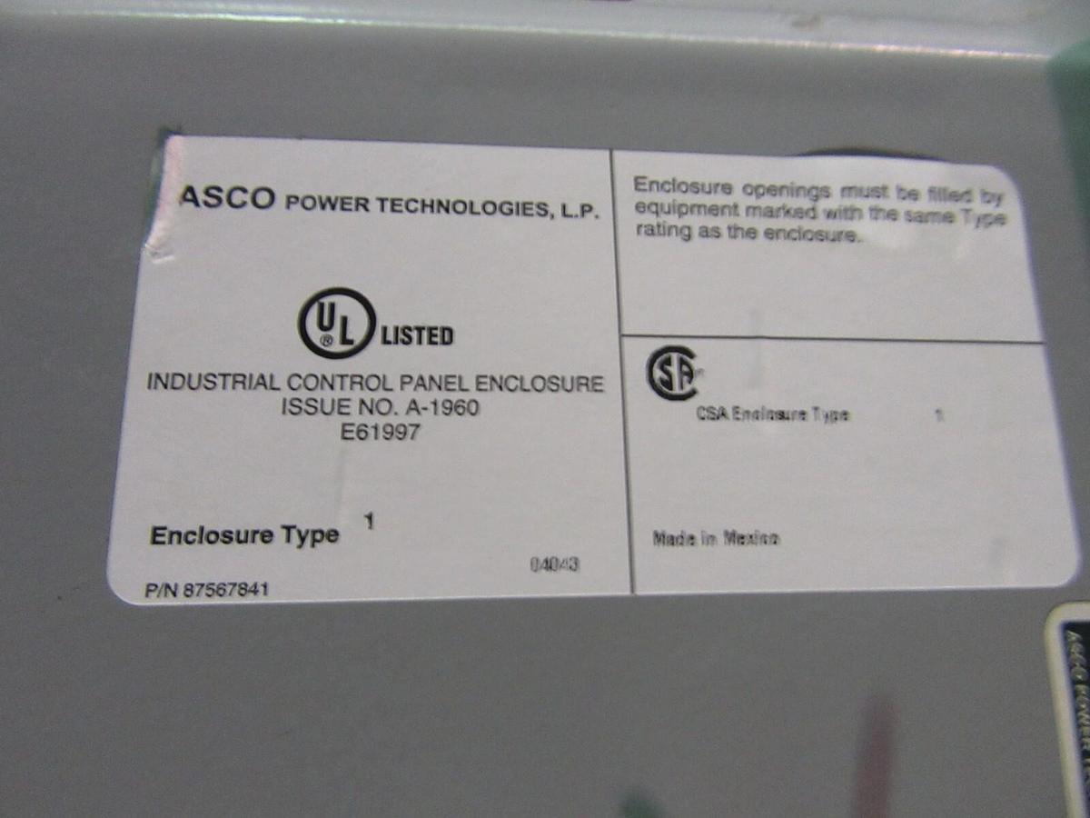 Used 150 AMP ASCO ATS AUTOMATIC TRANSFER SWITCH 480 VAC 3 PH D07ATSC30150N50C