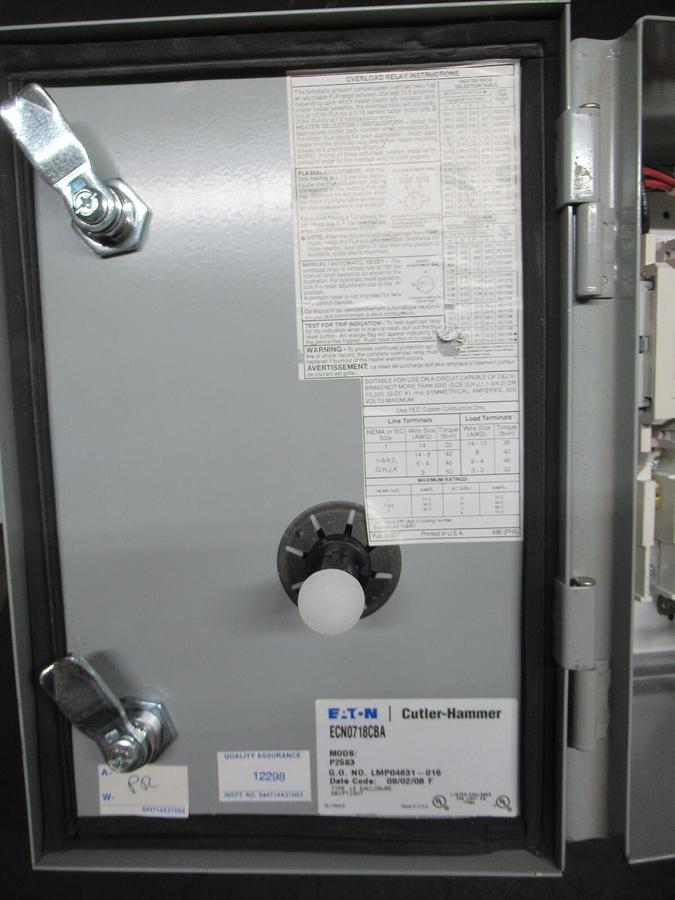 EATON COMBINATION STARTER ECN0718CAB TYPE: 12 W/ AN16DN0 27 AMP 600 VAC
