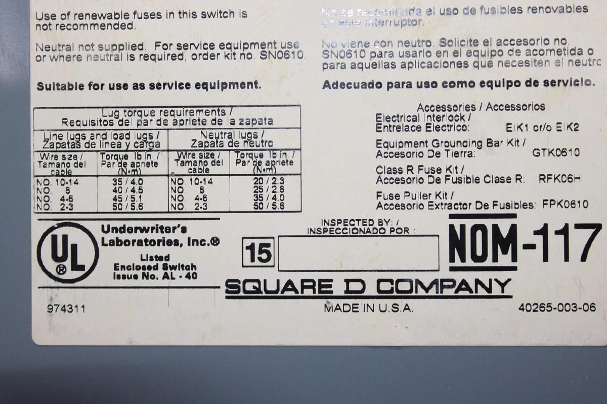 Used SQUARE D HEAVY DUTY SAFETY DISCONNECT SWITCH H362 60 AMP 600 VAC *WARRANTY*