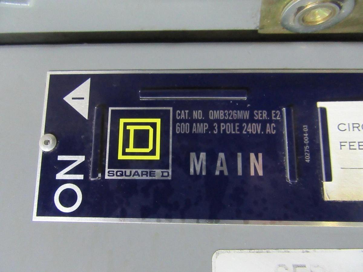 Used 600 AMP MAIN SQUARE D FUSIBLE INSERT PANELBOARD SWITCH QMB326MW SER E2 240 VAC