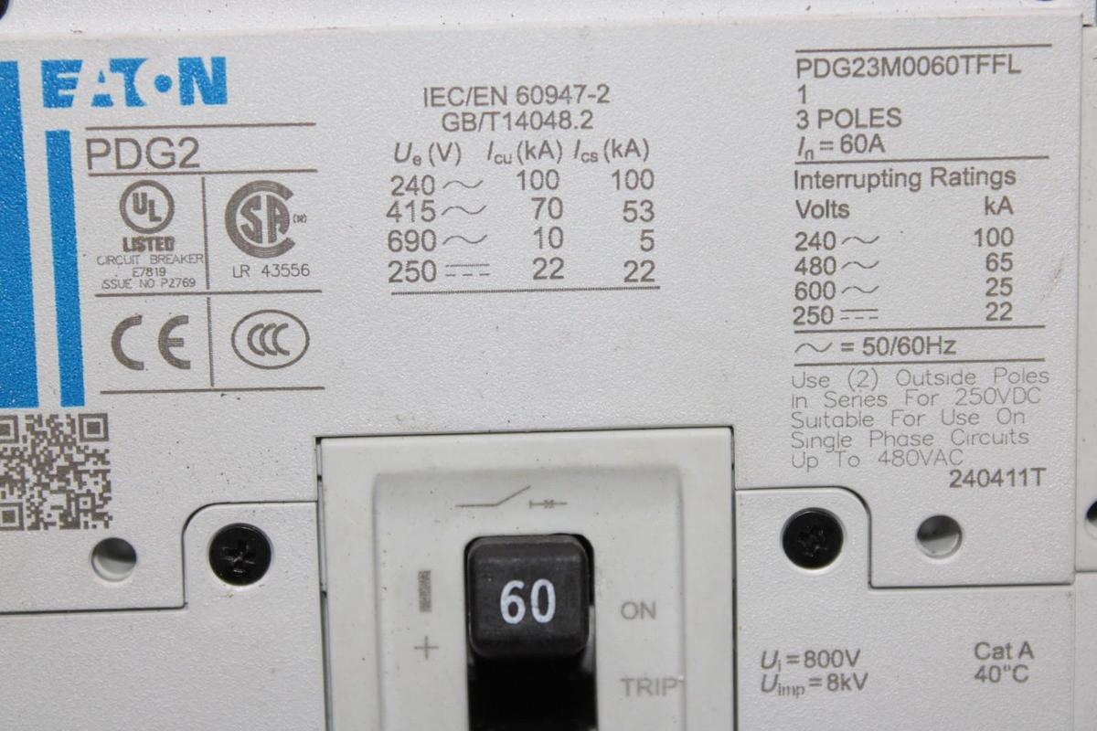 NEW EATON CIRCUIT BREAKER PDG23M0060TFFL 60 AMP 3-POLE 600 VAC *WARRANTY*