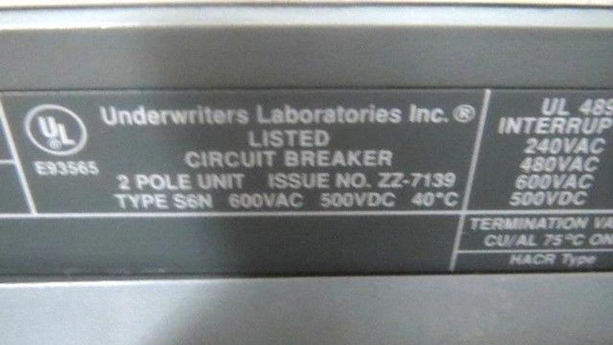 ABB S6N BREAKER 600 AMP 600 VAC 500 VDC 2 POLE WITH 600 AMP TRIP **WARRANTY!**