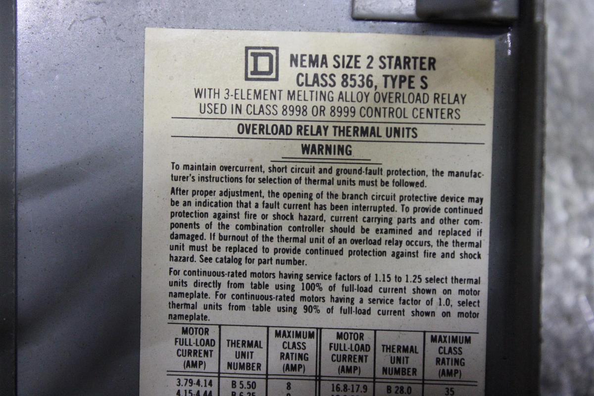 Used SQUARE D MOTOR CONTROL MCC FEEDER BUCKET MODEL 4 29" 200 AMP W/ DOOR