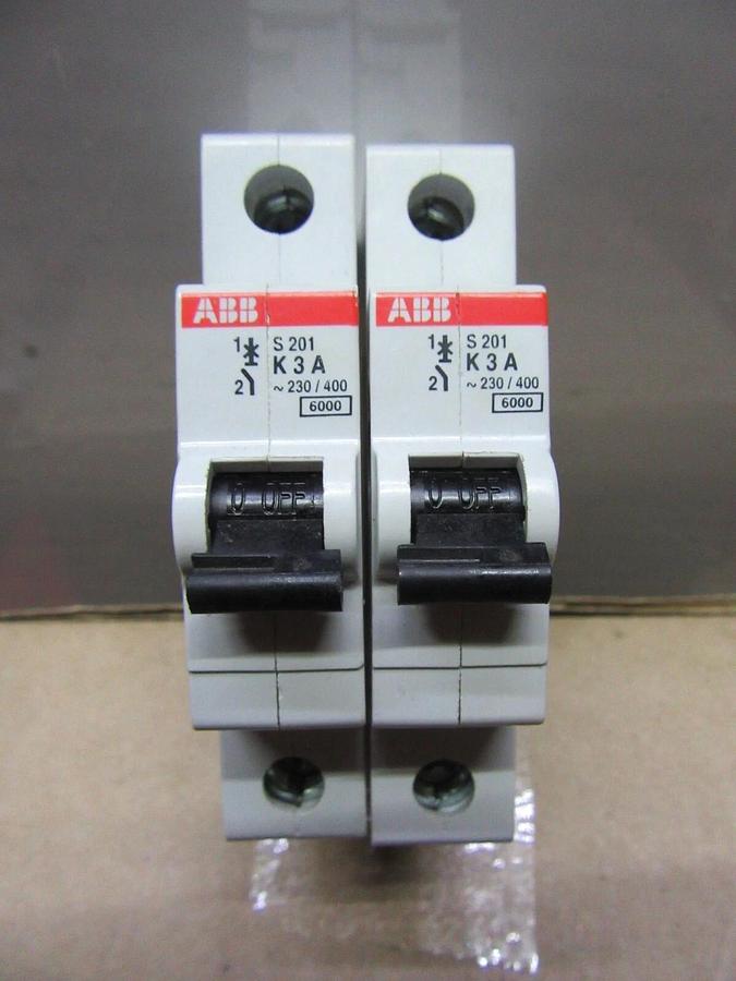Used LOT OF 2 ABB S202-K3A 230/400 VOLT 3 AMP SINGLE POLE **WARRANTY INCLUDED**