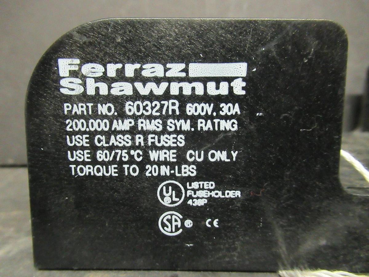 Used GOULD SHAWMUT FUSE HOLDER 60327R FOR 30 AMP 600 V CLASS H/K FUSES **WARRANTY**