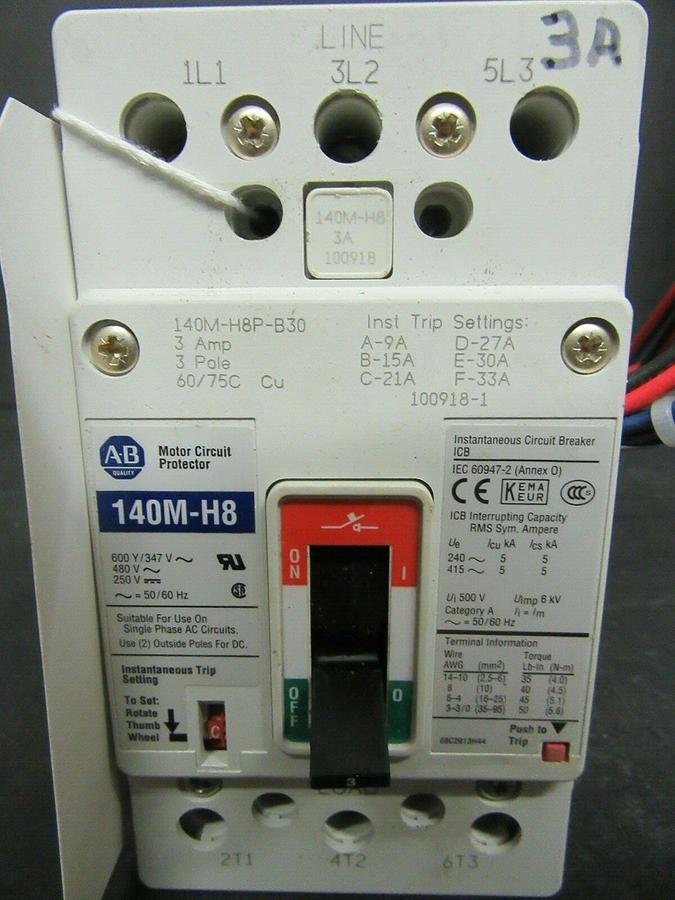 Used 3 AMP ALLEN BRADLEY BREAKER 140M-H8P-B30 3 POLE 480 VAC **WARRANTY INCLUDED!**