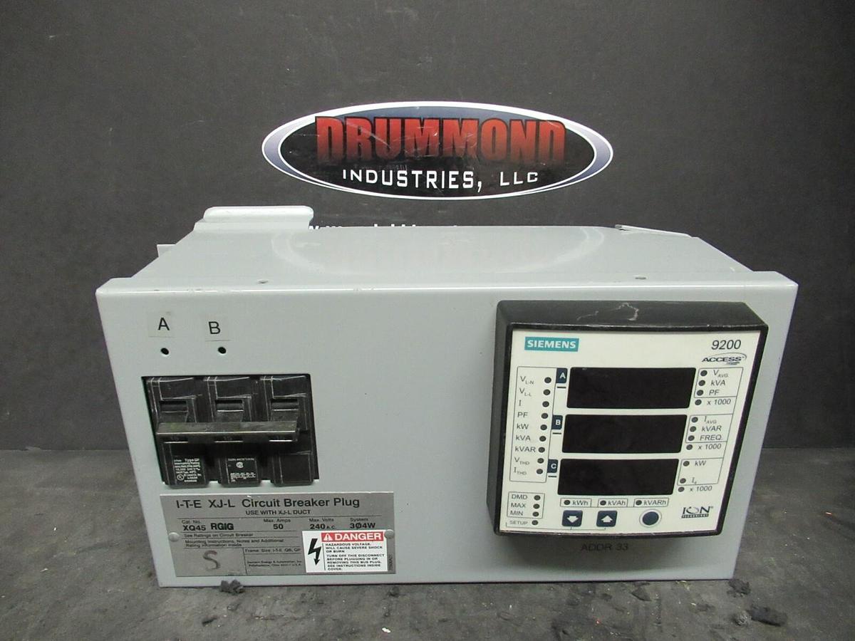 Used ITE BUS PLUG XQ45RGIG 50 AMP 240V 3P4W+GROUND XJ-L 15 AMP BREAKER SIEMENS 9200