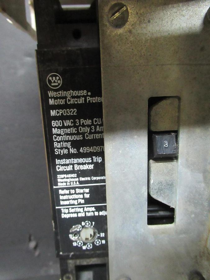 Used CUTLER HAMMER MOTOR STARTER CONTROL 12" W/ A10CN0 NEMA SIZE 1 3 AMP 600 VAC