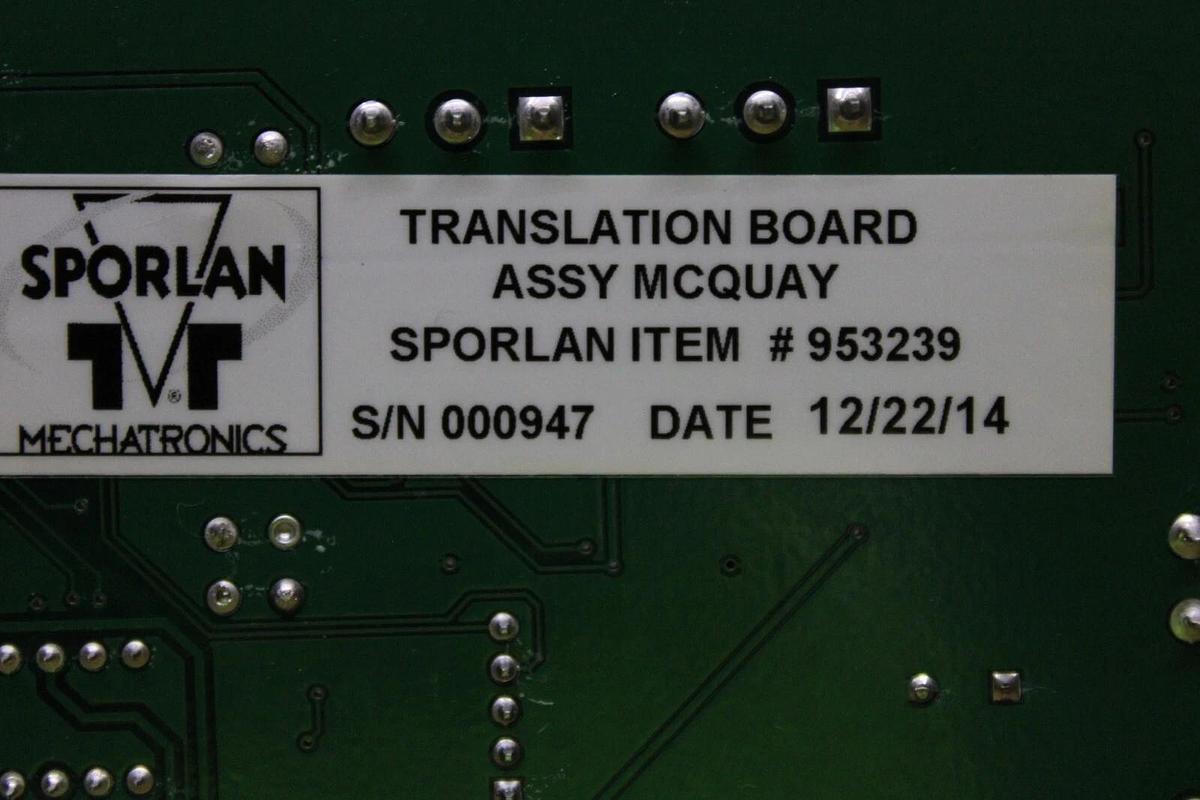 Used MCQUAY SPORLAN SEO TO SEH INTERFACE TRANSLATION CIRCUIT BOARD 8400329 REV. 3.01