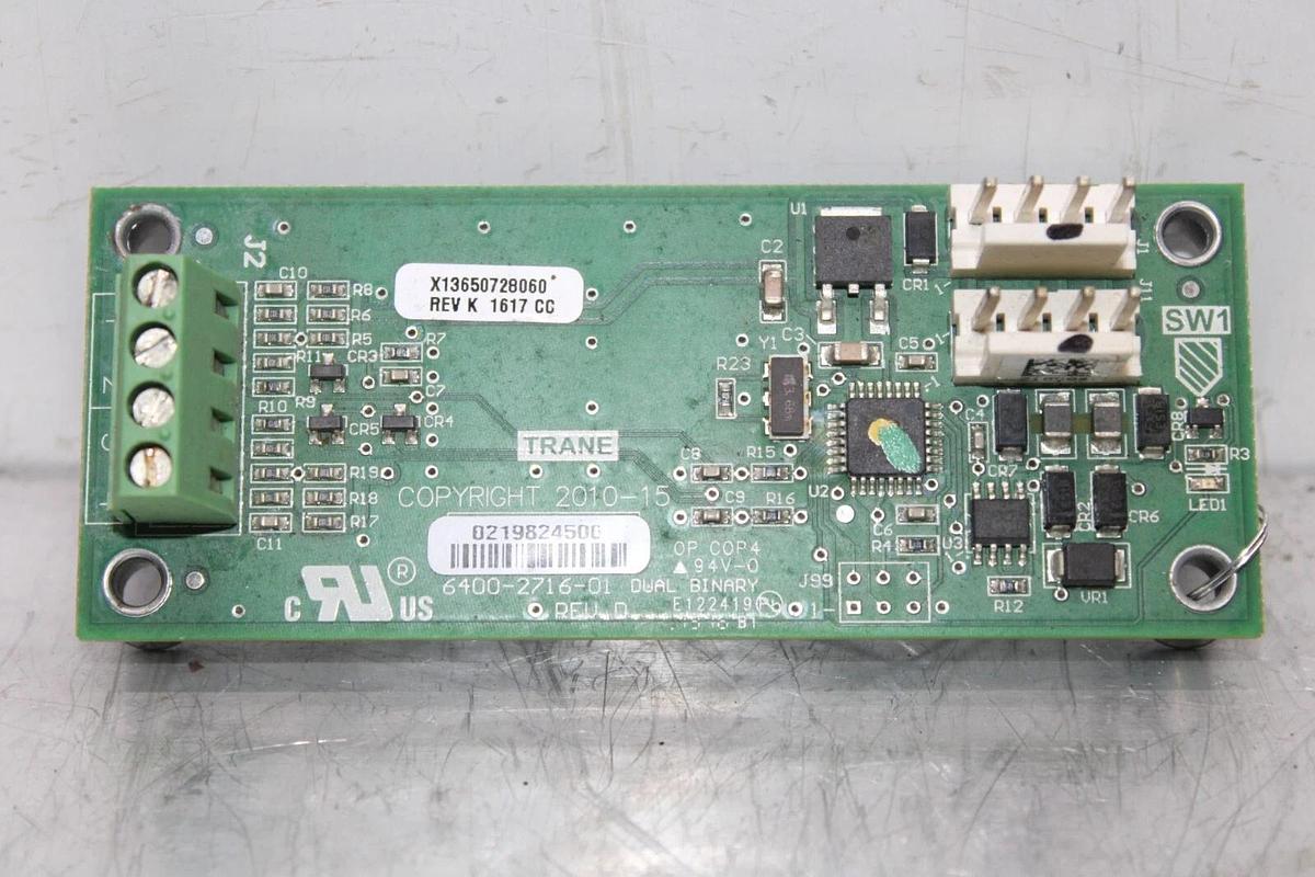 Used TRANE DUAL BINARY CIRCUIT BOARD X13650728060 REV. K 6400-2716-01 REV. D