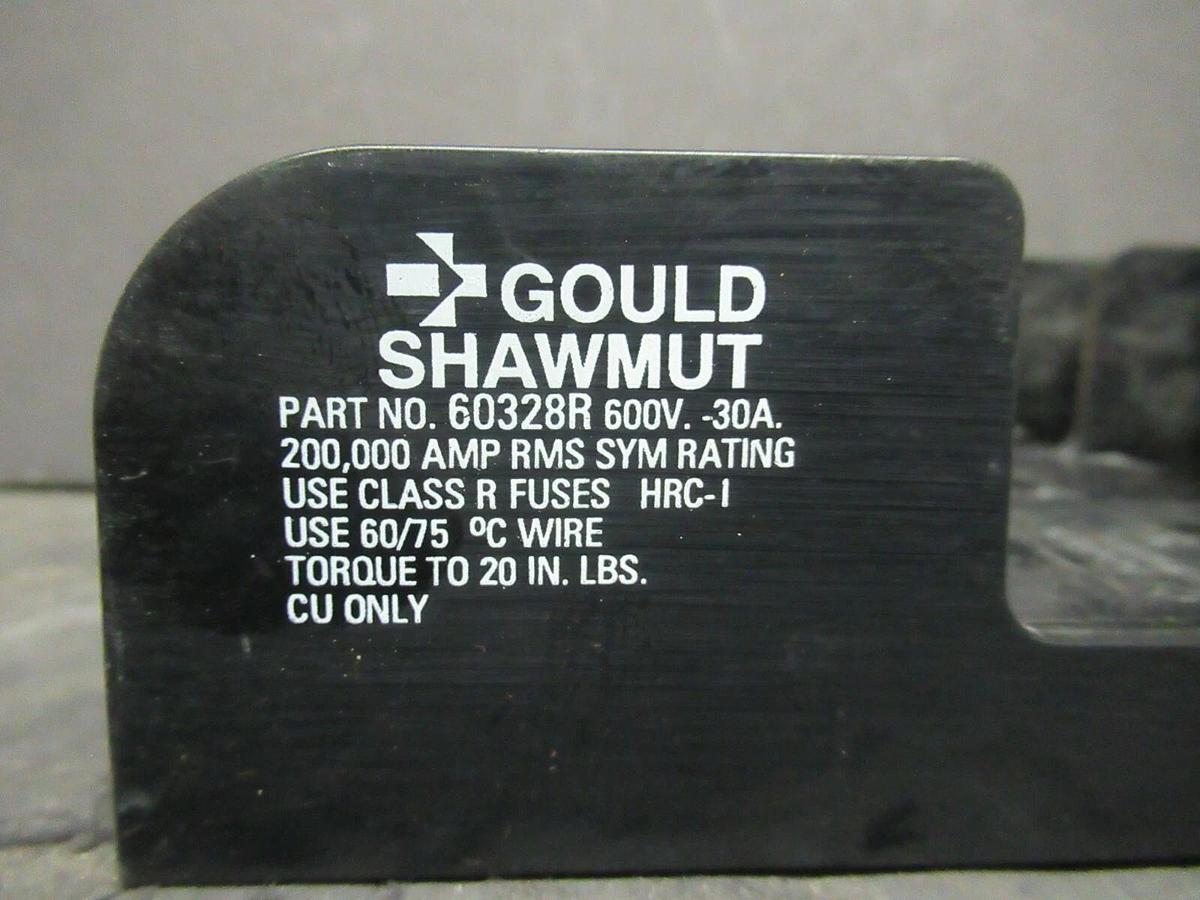 Used GOULD SHAWMUT FUSE HOLDER 60328R FOR 30 AMP 600 V FUSES