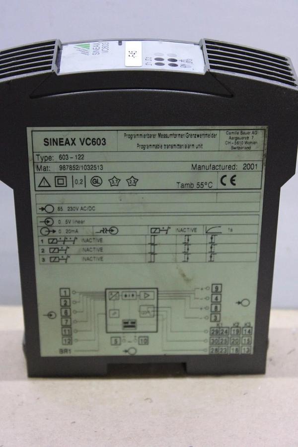 Used (1) SINEAX PROGRAMMABLE TRANSMITTER ALARM VC603 603-122 230 VOLT 20 mA