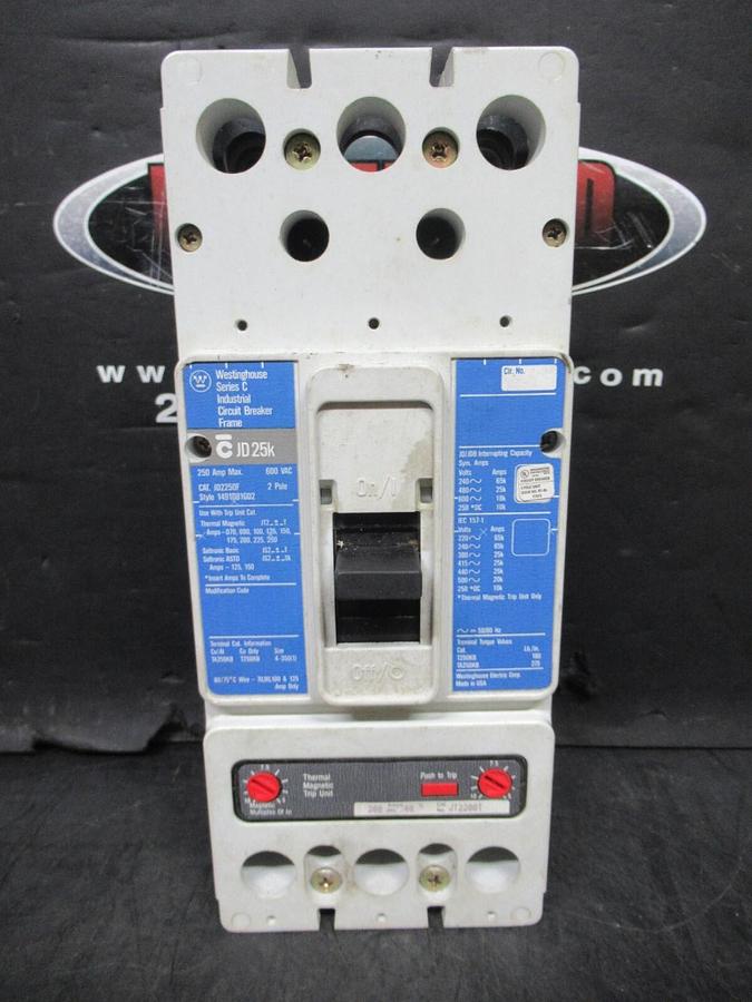 Used WESTINGHOUSE BREAKER JD2250F 200 AMP TRIP 600 VAC 2-POLE W/ LUGS **WARRANTY**