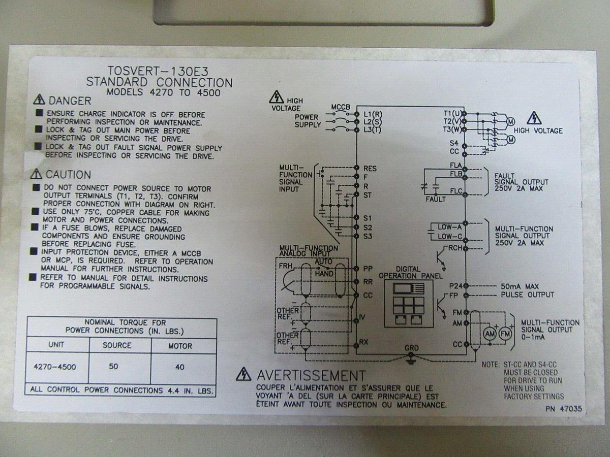 Used TOSHIBA E3 TRANSISTOR INVERTER TOSVERT-130E3 MODEL 4270-4500 **WARRANTY**