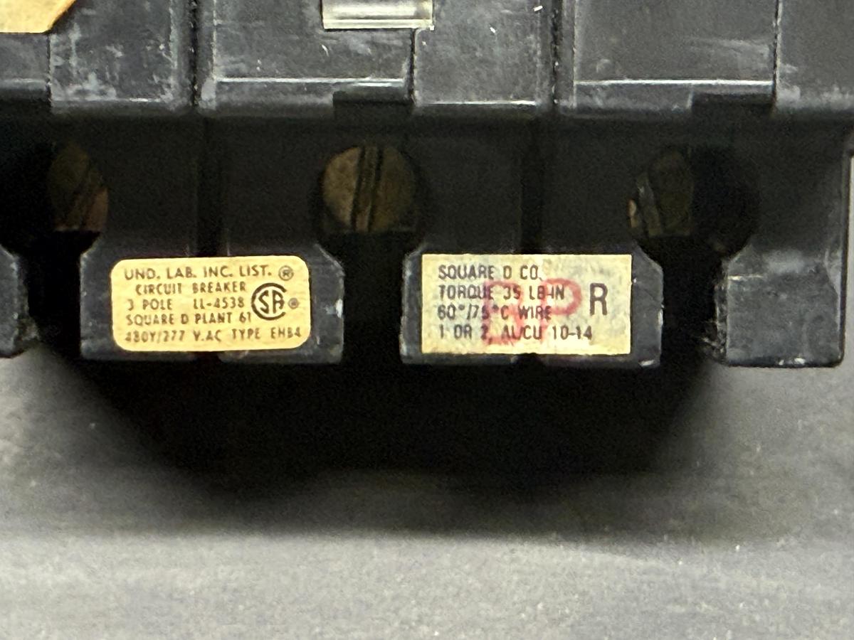 Used SQUARE D CIRCUIT BREAKER EHB34060 60 AMP 480/277 VAC 3-POLE