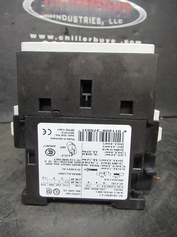 Used SIEMENS CONTACTOR 3RT1023-1A 35 AMP 600 VAC 7.5 HP 3-PHASE COIL: 110/120
