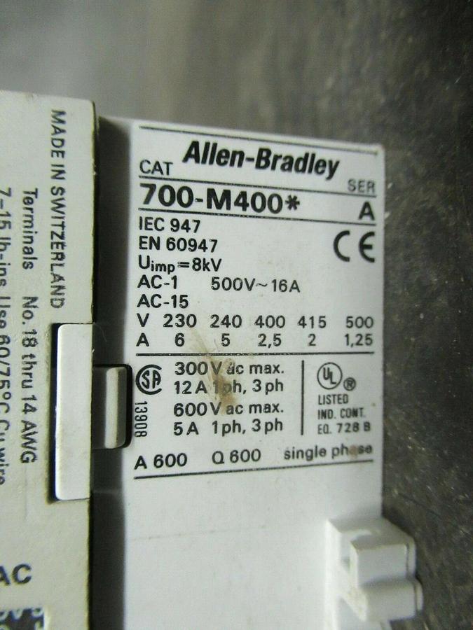 Used 16 AMP ALLEN BRADLEY RELAY 700-M400* 600 VAC 3 POLE **WARRANTY**