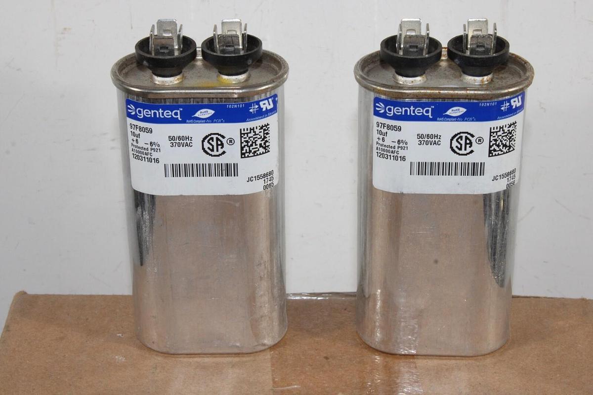 Used LOT OF 2 GENTEQ CAPACITOR 97F8059 10uF 370 VAC 50/60HZ ±6% NON-PCB *WARRANTY*