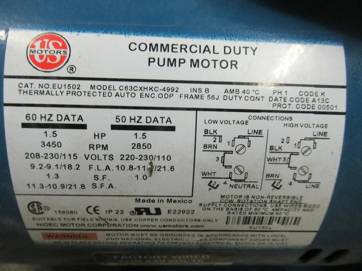 Used BURKS CIRCULATION PUMP 15G5 15G5-1-1/4 1.5 HP 115/208-230 VOLTS 3450 RPM EU1502