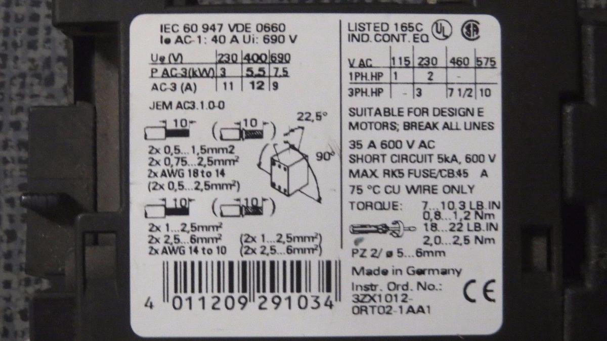 Used SIEMENS SIRIUS 3R STARTER 7-10 AMP 3RV1021-1JA15 W/ 3RT1024-1B & 3RT1926-1BB00