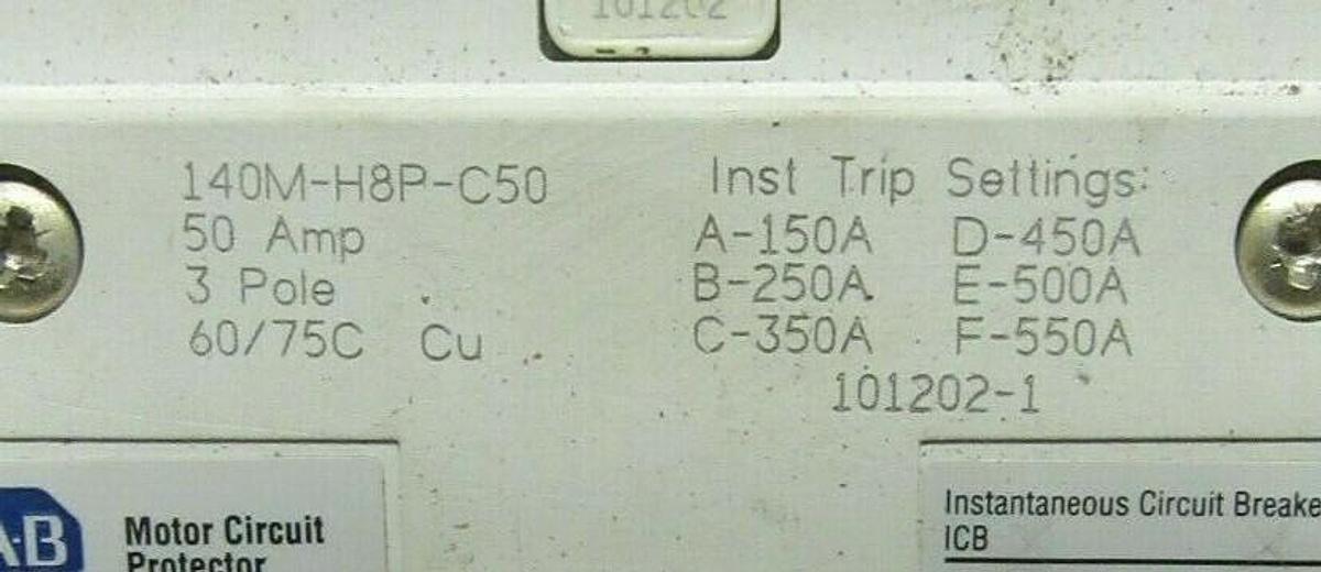 Used 50 AMP ALLEN BRADLEY BREAKER 140M-H8P-C50 SER. B 3 POLE 480 VAC **WARRANTY**