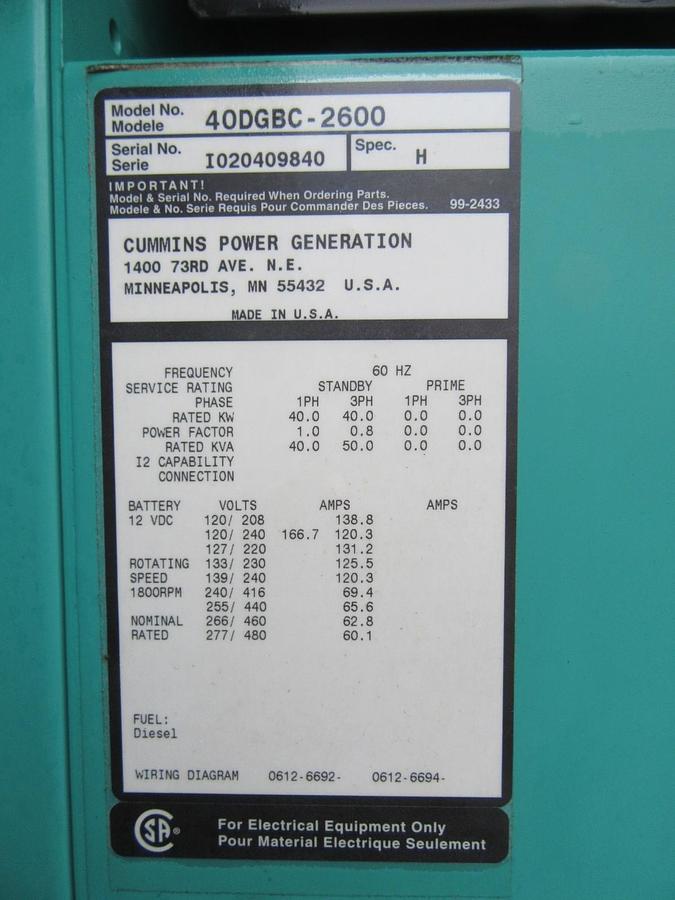 Used 40 KW DIESEL GENERATOR CUMMINS 120/240V B3.9-G2 ENCLOSED RECONNECTABLE VIDEO