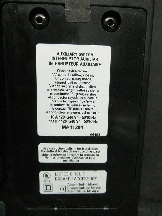 Used 450 AMP SQUARE D BREAKER 519568P15 600 VDC 3 POLE W/ AUXILIARY SWITCH & UVR