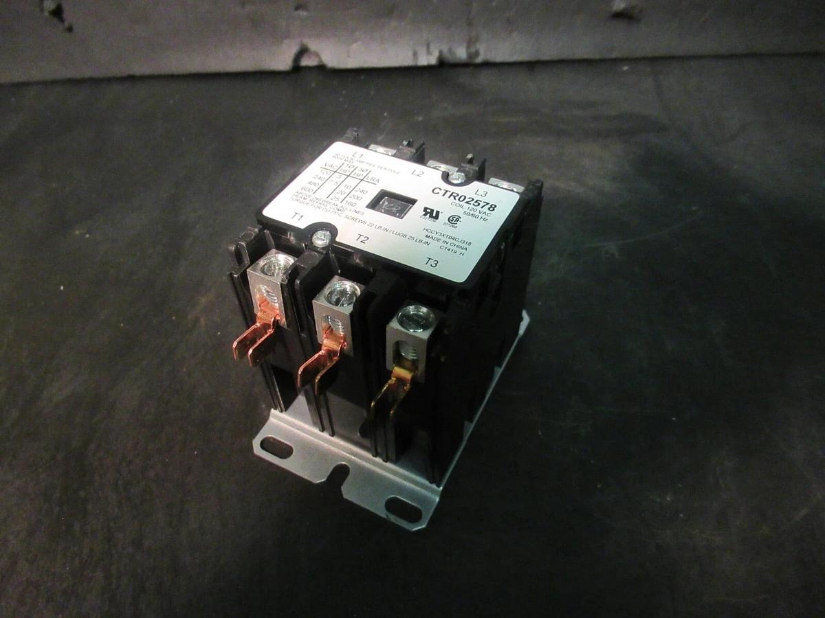 Used TRANE 3-PHASE CONTACTOR CTR02578 600 VAC 50 AMP 25 HP COIL: 120 VAC