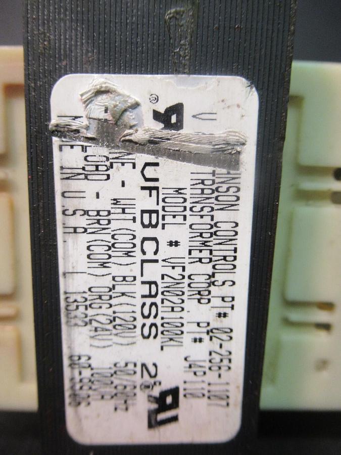 Used 0.100 KVA (100 VA) JOHNSON CONTROLS CONTROL TRANSFORMER VF2N02A100KL 120 V TO 24