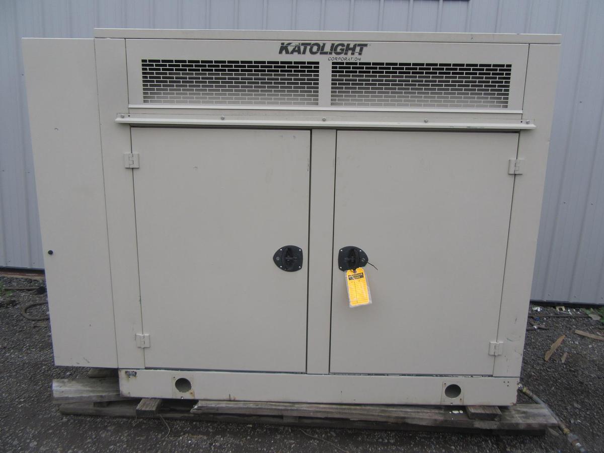 Used 30 KW NATURAL GAS PROPANE GENERATOR KATOLIGHT 120/240V RE-CONNECTABLE 114 HRS VIDEO WE SHIP