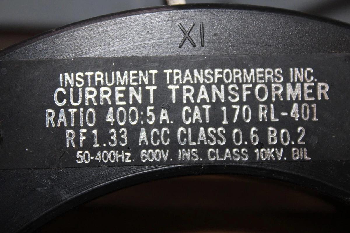 Used INSTRUMENT TRANSFORMERS CURRENT TRANSFORMER 170-RL-401 400:5 50-400HZ 600V