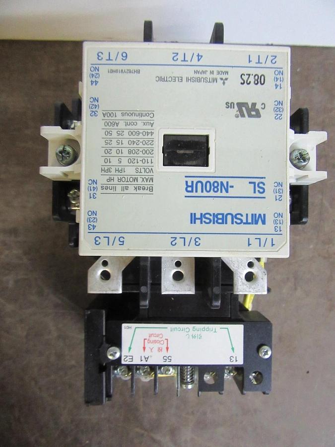 MITSUBISHI CONTACTOR SL-N8OUR 600 VAC 100 AMP 50 AMP 3-PHASE COIL: 240 VAC