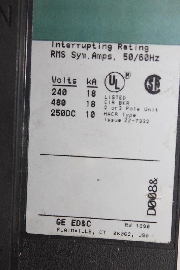 Used GENERAL ELECTRIC CIRCUIT BREAKER TED134020 20 AMP 480 VAC 3-POLE *WARRANTY*