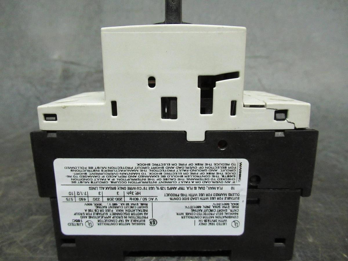 Used SIEMENS MANUAL MOTOR START 3RV1021-1JA10 600V 10A 10HP G/030311