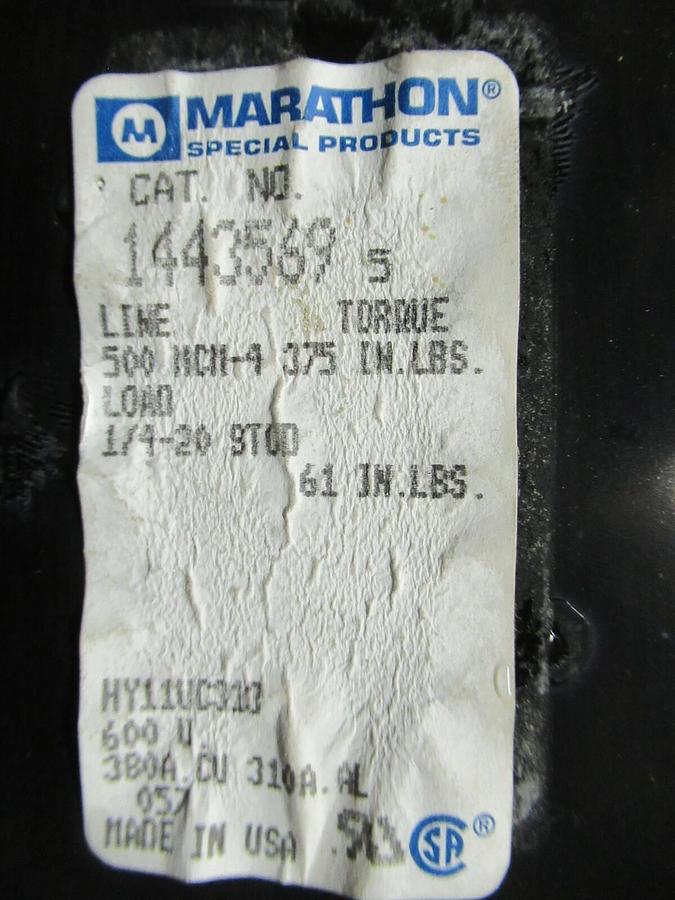 Used MARATHON 1443569 DISTRIBUTION LUG SET 380 AMP 500 MCM - 1/4-20 STUD 600 V 3 PH