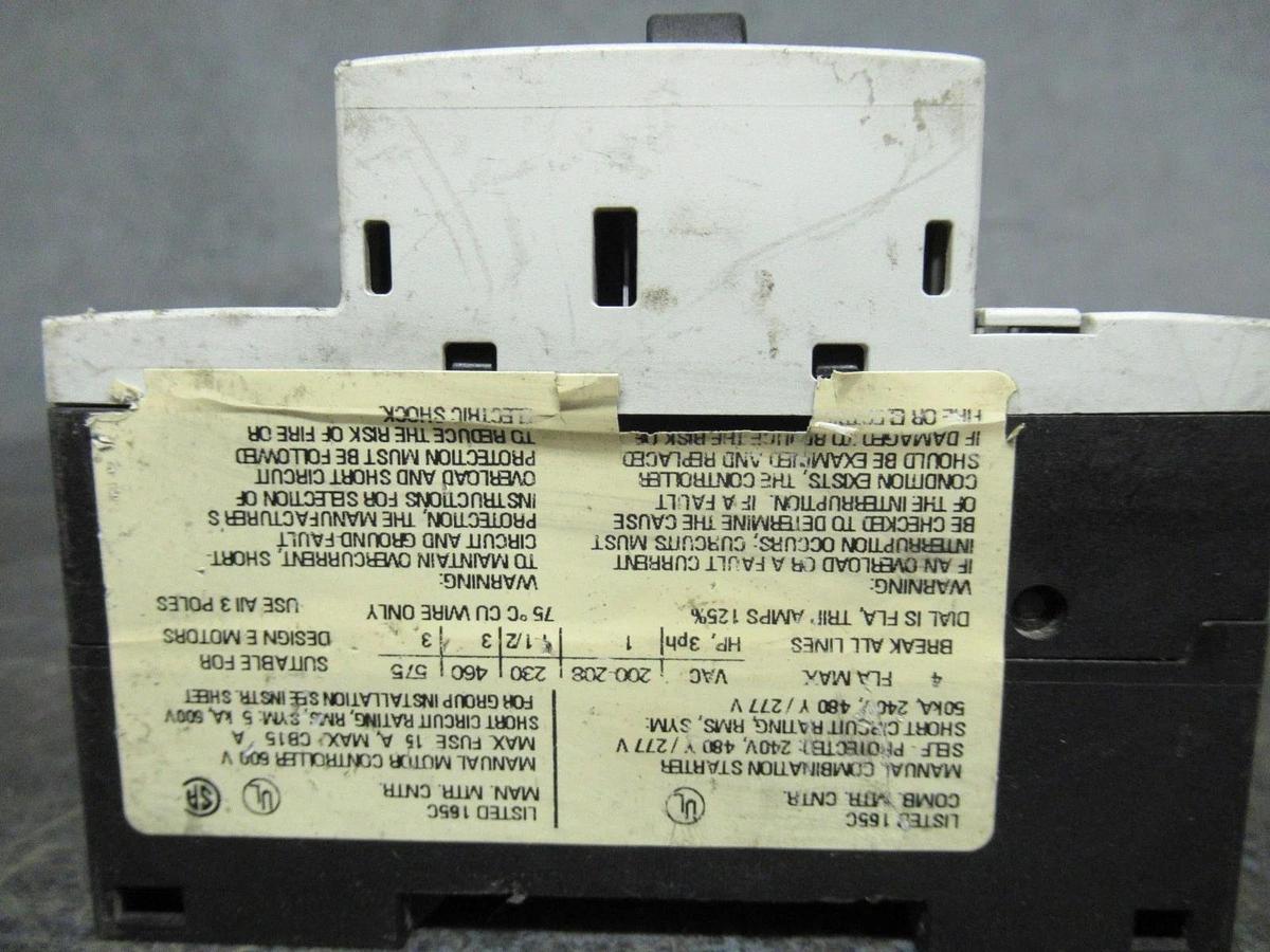 Used SIEMENS MANUAL MOTOR START 3RV1011-1EA10 600V 4A 3HP **WARRANTY INCLUDED**