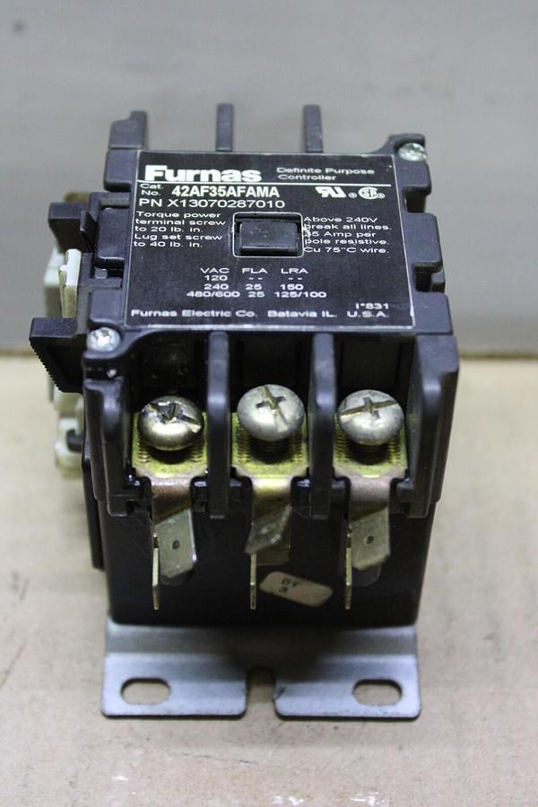 Used FURNAS CONTACTOR 42AF35AFAMA X13070287010 25 AMP 600 VOLT COIL: 110/120V